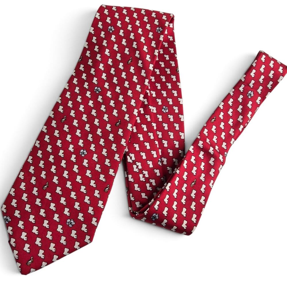 Nola Couture Tie 100% Silk Louisiana Gulf Coast Red Novelty State Print Magnolia